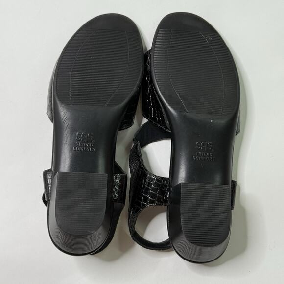 SAS Womens Suntimer Sandals Sz 9 M Black Crocodile Print Leather Hook/Loop USA - Picture 8 of 10